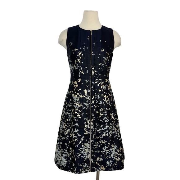 Lafayette 148 New York Dresses & Skirts - Lafayette 148 Sleeveless Zip Front Dress A-Line Abstract Print Navy Cream Size 4